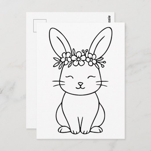Whimsical Bunny with Floral Crown Line Art  Briefkaart (Voorkant / Achterkant)