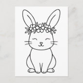 Whimsical Bunny with Floral Crown Line Art  Briefkaart (Voorkant)