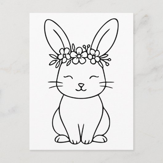 Whimsical Bunny with Floral Crown Line Art Briefkaart (Voorkant)