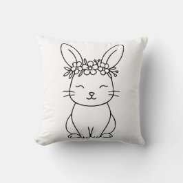 Whimsical Bunny with Floral Crown Line Art  Kussen