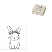 Whimsical Bunny with Floral Crown Line Art  Rubberstempel (Gestempeld)