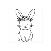Whimsical Bunny with Floral Crown Line Art  Rubberstempel (Afrduk)