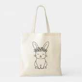 Whimsical Bunny with Floral Crown Line Art  Tote Bag (Achterkant)