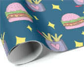 Whimsical Burger en Fries Fastfood Patroon Cadeaupapier (Rol Hoek)