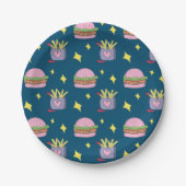 Whimsical Burger en Fries Fastfood Patroon Papieren Bordje (Voorkant)
