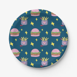 Whimsical Burger en Fries Fastfood Patroon Papieren Bordje