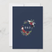 Whimsical Burgundy Blush Flowers Navy Blue Wedding Kaart (Achterkant)