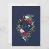 Whimsical Burgundy Blush Flowers Navy Blue Wedding Kaart (Achterkant)