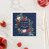 Whimsical Burgundy Blush Flowers Navy Blue Wedding Servet (Insitu)