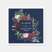Whimsical Burgundy Blush Flowers Navy Blue Wedding Servet (Voorkant)