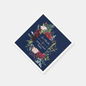 Whimsical Burgundy Blush Flowers Navy Blue Wedding Servet (Hoek)