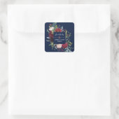 Whimsical Burgundy Blush Flowers Navy Blue Wedding Vierkante Sticker (Tas)