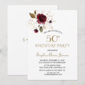 Whimsical Burgundy Gold Floral 50e verjaardag Kaart (Voorkant / Achterkant)