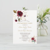 Whimsical Burgundy Gold Floral Monogram Verloving Kaart (Staand voorkant)
