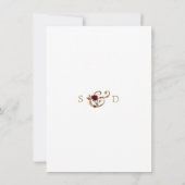Whimsical Burgundy Gold Floral Monogram Verloving Kaart (Achterkant)