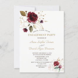 Whimsical Burgundy Gold Floral Monogram Verloving Kaart