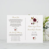 Whimsical Burgundy Gold Flowers Wedding Programme (Staand voorkant)