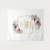 Whimsical Burgundy Gold Greenery 60th Birthday Wandkleed (Voorkant (horizontaal))