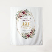 Whimsical Burgundy Gold Greenery 60th Birthday Wandkleed (Voorkant)