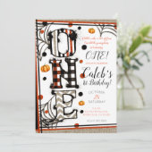 Whimsical Burlap Halloween Mashup 1e Verjaardag Kaart (Staand voorkant)