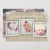 Whimsical Burlap Rustic Merry-kerstfoto Feestdagenkaart (Voorkant / Achterkant)