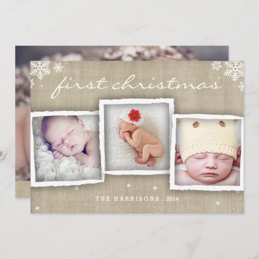 Whimsical Burlap Rustic Merry-kerstfoto Feestdagenkaart (Voorkant / Achterkant)