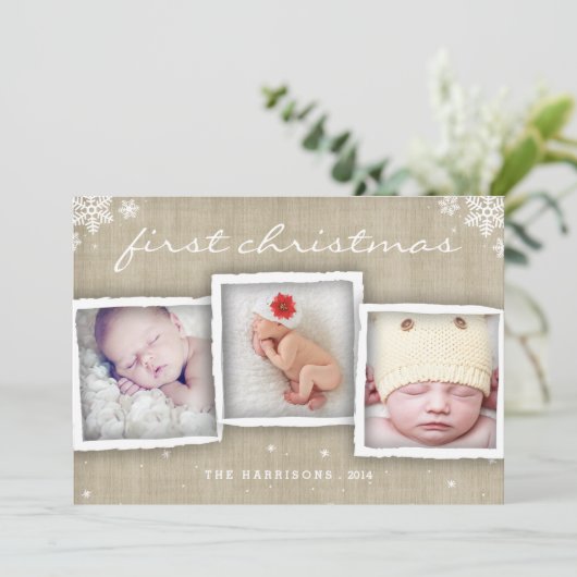 Whimsical Burlap Rustic Merry-kerstfoto Feestdagenkaart (Staand voorkant)
