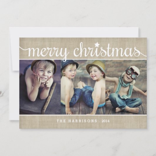 Whimsical Burlap Rustic Merry-kerstfoto Feestdagenkaart (Voorkant)