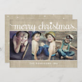 Whimsical Burlap Rustic Merry-kerstfoto Feestdagenkaart (Voorkant / Achterkant)