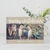 Whimsical Burlap Rustic Merry-kerstfoto Feestdagenkaart (Staand voorkant)