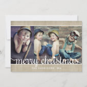 Whimsical Burlap Rustic Merry-kerstfoto Feestdagenkaart (Voorkant)