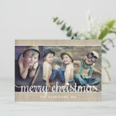 Whimsical Burlap Rustic Merry-kerstfoto Feestdagenkaart (Staand voorkant)