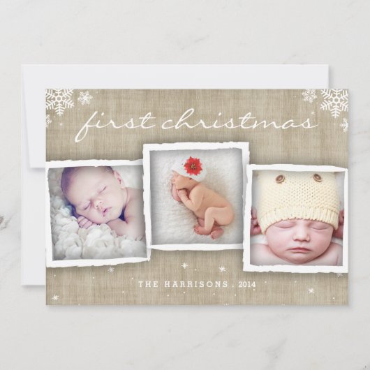 Whimsical Burlap Rustic Merry-kerstfoto Feestdagenkaart (Voorkant)