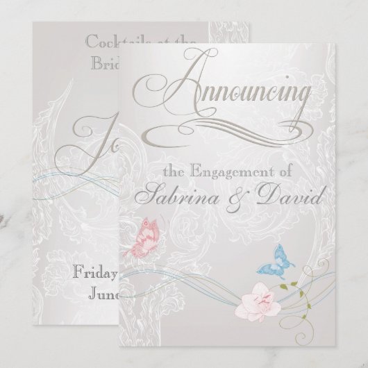 Whimsical Butterflies and Lace Verloving Aankondiging (Voorkant / Achterkant)