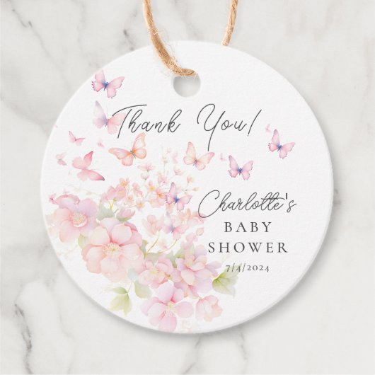 Whimsical Butterflies Baby shower Bedankjes Labels (Voorkant)