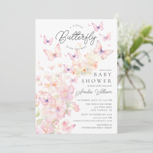 Whimsical Butterflies Baby shower Invitation Kaart (Staand voorkant)