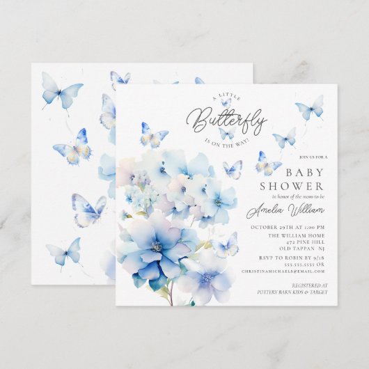 Whimsical Butterflies Baby shower Invitation Kaart (Voorkant / Achterkant)