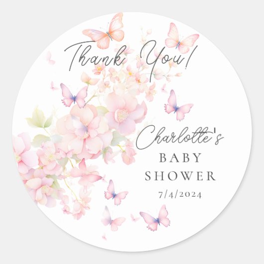 Whimsical Butterflies Baby shower Ronde Sticker (Voorkant)