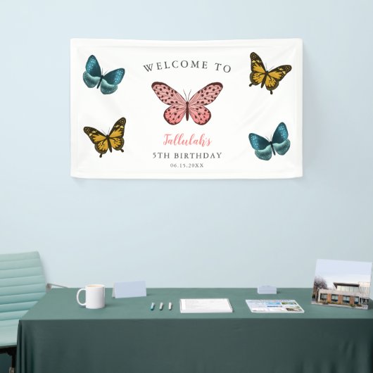 Whimsical Butterflies Birthday Party Welcome Spandoek (Beurs)