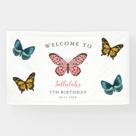 Whimsical Butterflies Birthday Party Welcome Spandoek (Horizontaal)