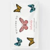 Whimsical Butterflies Birthday Party Welcome Spandoek (Verticaal)