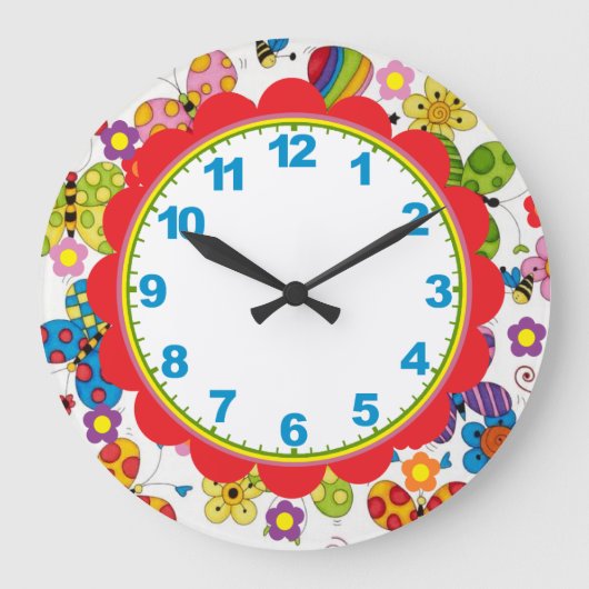 Whimsical Butterflies Children's Clock w/Numbers Grote Klok (Voorkant)