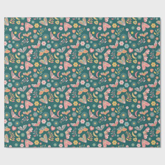 Whimsical Butterflies en Bloemen Patroon Cadeaupapier (Vlak)
