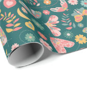 Whimsical Butterflies en Bloemen Patroon Cadeaupapier (Rol Hoek)