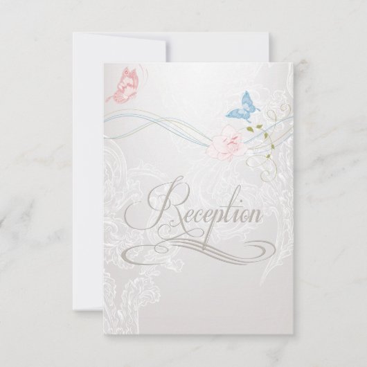Whimsical Butterflies en Lace Reception nodigen Kaart (Voorkant)