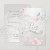 Whimsical Butterflies en Lace RSVP Kaartje (Voorkant / Achterkant)