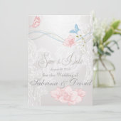 Whimsical Butterflies en Lace Save the Date (Staand voorkant)