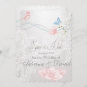 Whimsical Butterflies en Lace Save the Date (Voorkant / Achterkant)