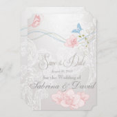 Whimsical Butterflies en Lace Save the Date (Voorkant / Achterkant)