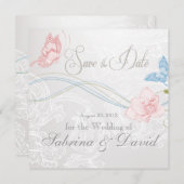 Whimsical Butterflies en Lace Save the Date (Voorkant / Achterkant)